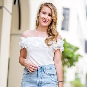 White Illusion Neckline top with ruffle